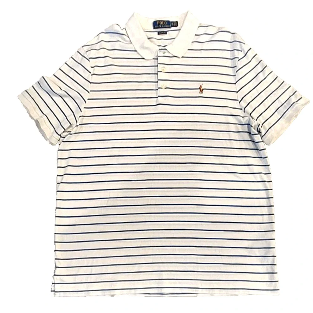 Ralph Lauren Polo Classic Fit Shirt Men’s XL White Blue Stripe Short Sleeve